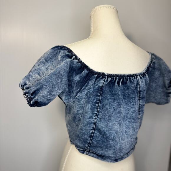 Denim Crop Top Puff Sleeve Women’s XL Acid Y2K Western Coquette Festival Rodeo - Picture 14 of 16